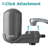 PUR PLUS Vertical Faucet Mount Water Filtration System with 3-in-1 Lead Reducing Filter for Great-Tasting Filtered Tap Water, Lasts 100 Gallons, Fits Most Kitchen or Bathroom Faucets, Grey PUR