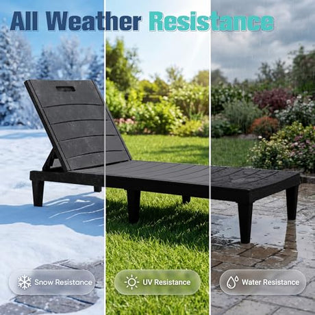 Devoko Outdoor Chaise Lounge Chair Set of 2 with 5-Position Adjustable Back, Waterproof & Lightweight PP Lounge Chairs for Outside Pool Patio (Black) Devoko
