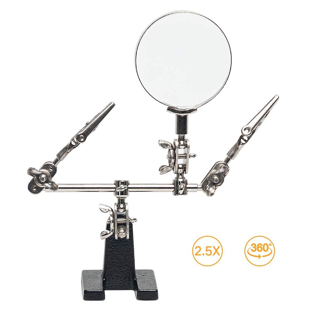 Helping Hands Magnifier Soldering Station, mlogiroa 2.5X Magnifying Glass Third Hand Soldering Stand with Dual Adjustable Alligator Clips for Welding, Jewelry, Small Precision Projects Inspection mlogiroa