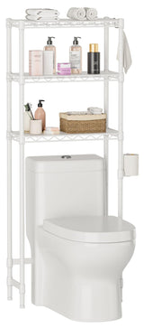 Over The Toilet Shelf,3-Tier Adjustable Freestanding Metal Bathroom Organizer Shelves with Toilet Paper Holder & Hooks,Space-Saving for Narrow Small Bathroom,10”D x 24”W x 66”H,White Golpart