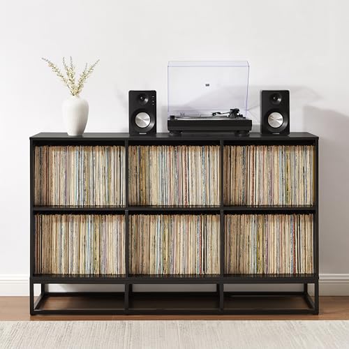 Crosley Furniture Enzo 6 Cube Record Storage Media Player Stand, Vinyl Records Holder, Black Crosley Furniture