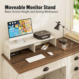 Lareth Computer Desk with Monitor Stand, 47 in Farmhouse Home Office Desk with LED Lights Power Outlets, Executive Desk with Storage for Working Gaming, Study Writing Table for Bedroom, Antique White Lareth