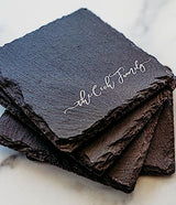 Engraved Slate Coasters for Drinks Custom Coaster Set Monogrammed Initial Name Personalized Gift for Couples Handmade by The Painted Pug (Engraved Slate) The Painted Pug