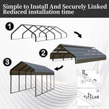 10x20FT Metal Carport Heavy Duty for 1 Cars - Frame Shelter Car Garage Kits for All-Weather,Car Canopy Reinforced with Safe Boat Cover Car Ports for Yard Protection Poborin