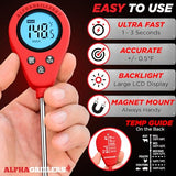 Alpha Grillers Instant Read Meat Thermometer Digital Food Thermometer for Cooking Grilling Bread Baking Liquids and Air Fryer with Temperature Guide, Long Probe and Large Backlit Display Alpha Grillers
