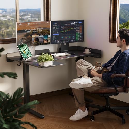 Claiks L Shaped Standing Desk, 55 Inch Electric Height Adjustable Desk with Splice Board Corner Workstation for Home Office, Black Claiks