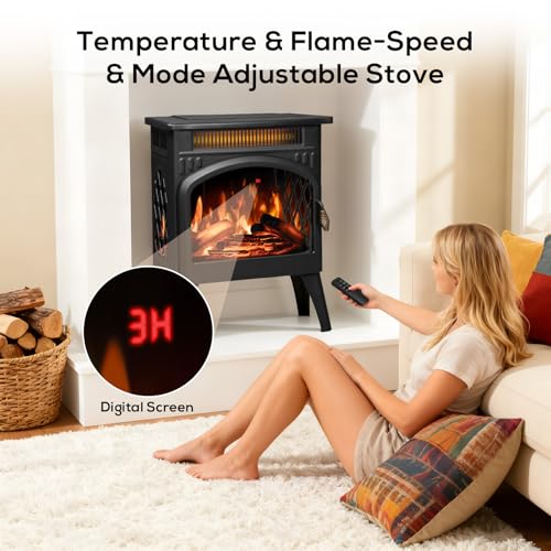 ZAFRO 21" Freestanding Electric Fireplace with Remote, Fireplace Space Heater with Adjustable Flame Color and Brightness, Thermostat/Sleep Mode/Overheat Protection for Bedroom, Living Room(Black) ZAFRO