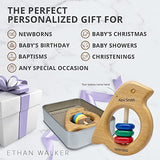 Personalized Wooden Baby Rattle Teether Gift with Baby Name Engraved – A Perfect Keepsake - Infant and Newborn Toys – Baby Girl or Boy Rattle and Teething Toy – Bird Primary Color Ethan Walker
