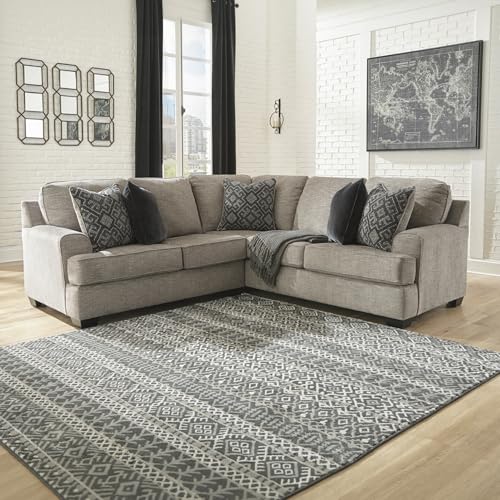 Signature Design by Ashley Bovarian Casual L-Shaped 2-Piece Sectional with Loose Seat Cushions and 5 Accent Pillows, Light Brown Signature Design by Ashley