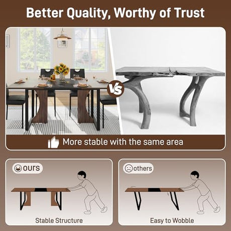 chartustriable 7PCS Dining Table Set for 4 5 6 People, 71" Large Long Wooden Kitchen Table with 6 Chairs (Brown+Black, 71IN Table+6 PCS Chairs) chartustriable