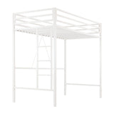 MUTICOR Twin Loft Bed Frame for Juniors and Adults with Safety Guardrail and Ladder,Metal Slats Support, Small Space Saving Furniture for Bedroom Kids Room and Dorm,White MUTICOR
