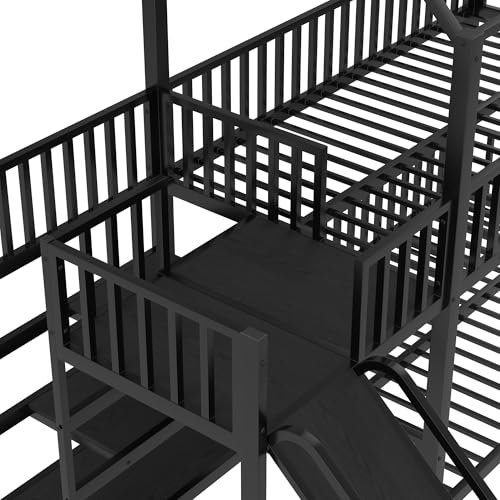 Bellemave Twin Over Twin Bunk Bed with Slide, Kids House Floor Bunk Bed with Storage Stairs and Full Length Guardrail, Heavy Duty Bunk Beds for Girls, Boys, Black Bellemave