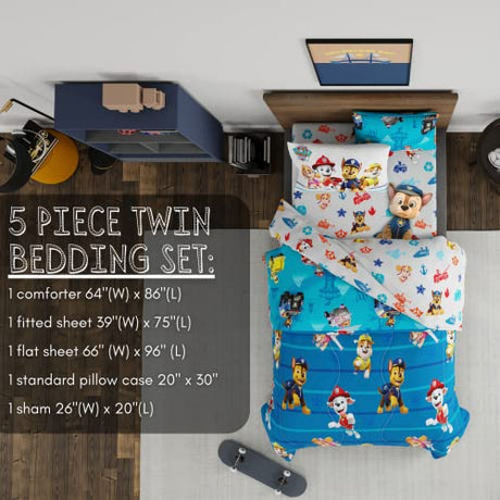 Paw Patrol Kids Bedding Super Soft Comforter and Sheet Set with Sham, 5 Piece Twin Size, (100% Officially Licensed Nickelodeon Product) By Franco Franco