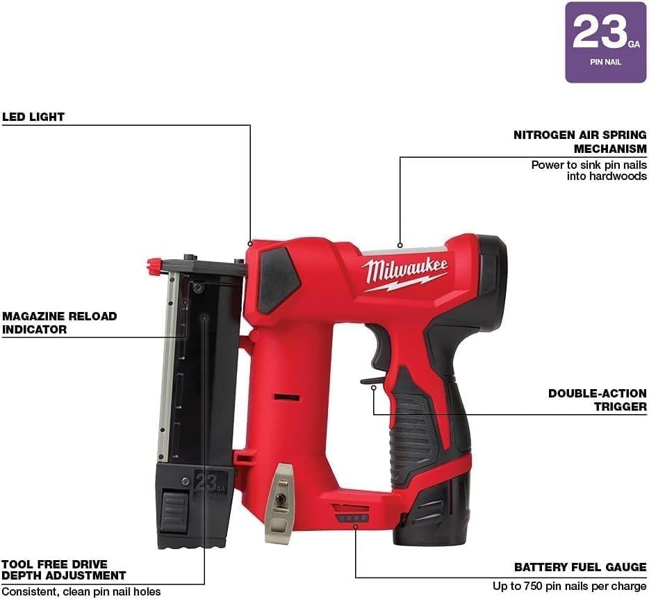 MILWAUKEE M12 23 Gauge PIN Nailer KIT (2540-21) Milwaukee