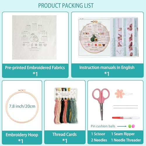IUHUI Embroidery Kit for Beginners Adults - Spring Arrives with Blooming Beauty Easy Patterns, DIY Hand Stitching Embroidery Set with Hoop (Blue Bird Flowers)