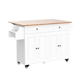 Qsun Kitchen Island on Wheels Kitchen Cart with Rubber Wood Top, Mobile Kitchen Island with Double Storage Cabinet and Drawers, Table (White) Qsun