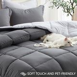 Homelike Moment Queen Comforter Set Grey, Comforters Queen Size Set, Soft Lightweight Down Alternative Bed Comforter Full Size Reversible All Season 3 Pieces Sets Grey/Light Gray Homelike Moment