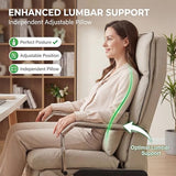 Dual Motor Executive Home Reclining Office Chair with Footrest - One-Click Electric Recline with Massage & Pillow Support Big and Tall PU Leather Ergonomic Desk Chair, High Back Wide Seat (White) COTYFLY