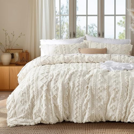 Bedsure Boho Duvet Cover King Size, Soft & Comfortable Elegant Design Boho Bedding for Decoration, Machine Washable Comforter Cover for All Seasons,Includes 1 Duvet Cover & 2 Pillow Shams,Beige Bedsure