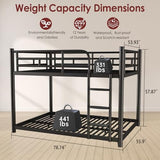 AUEYTVR Metal Full Over Full Size Bunk Bed for Adults & Kids,Low Profile Bunkbeds with Length Guardrail and Ladder, No Box Spring Needed,Space Saving,Black AUEYTVR