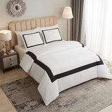 OSVINO King Duvet Cover Set-Hotel Luxury Black White Geometric Line Pattern Microfiber Bedding, 3 Pieces with Pillowcase, Soft Breathable with Zipper Closure Wrinkle Resistant, Comforter Not Included OSVINO