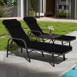 ASJMR Patio Chaise Lounge Set 3 Pieces Outdoor Lounge Chair with Rattan Adjustable Backrest Armrest and Folding Table for Beach Patio,Sand, for Poolside Backyard Porch