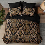 WONGS BEDDING Black Comforter Set King Size, Gold Damask Texture 7 Pieces Bed in a Bag Microfiber Comforter Bedding Sets -1 Comforter, 1 Flat Sheet, 1 Fitted Sheet, 2 Pillow Shams, 2 Pillowcases WONGS BEDDING