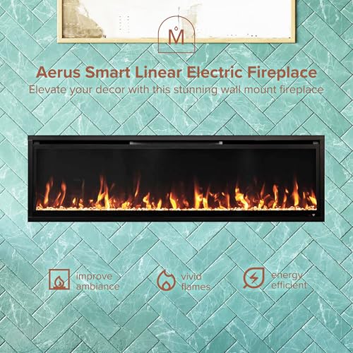 Modern Ember Aerus 60 Inch Smart Linear Electric Fireplace | Recessed in-Wall or Wall-Mount | LED Multiple Flame Colors | Alexa/WiFi Enabled | 5.75” Profile | Remote Included Modern Ember