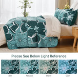 Luxudecor Floral Quilt Set King 3 Pieces Dark Green Flower Quilt Coverlet Set with 2 Pillow Cases, Lightweight Soft Microfiber Reversible Boho Bedspread for All Seasons 108"x92" Luxudecor