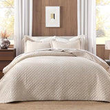 Grassix Linen Quilt Set King Size 3-Piece, 100% Linen Front & Cotton Back, Prewashed Diamond Stitch Bedspread with 2 Shams, Lightweight Breathable Quilt for Hot Sleepers, Modern Farmhouse Bedding Grassix