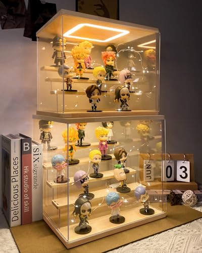 AZEYN Clear Acrylic Display Case with Light , 5 Tier Display Box Stand Assembly Dustproof Protection Showcase for Collectibles Action Figures Mini Decorations (12.6×12.2×11.8in; 32×31×30cm) AZEYN