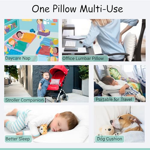 ZPECC Toddler Pillow with Pillowcase - 13x18 Organic Cotton Hypoallergenic Kids Pillow, Baby Essentials for Travel Crib Daycare Stroller (Intended for Age 2 and up) White Stripe ZPECC