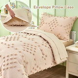 Toddler Bedding Set for Girls 4-Piece Beige Jacquard Pom Pom Tufts Embroidery Bohemian Boho Tufted Dots Comforter Set for Baby Kids Bed-in-a-Bag with Comforter, Flat Sheet, Fitted Sheet, Pillowcase VIVILINEN
