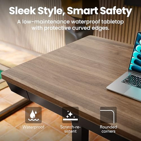 HUANUO Electric Standing Desk with Drawers, 40 x 24 Inch Electric Adjustable Height Desk, Quick Install One-Piece Tabletop with USB Charging Ports, Sit to Stand Up Desk for Home Office, Black Walnut HUANUO