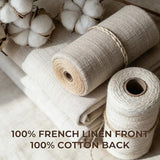 Powdion French Linen Quilt King, Pre-Washed Linen Front and Cotton Back European Comforter, Lightweight Breathable Cotton Quilt King Size for All Season, 3 Pcs Box Stitch Beige King Quilt Powdion