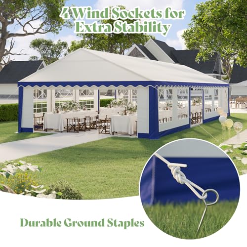 AMERLIFE 20 x 40 FT Party Tent with Rolled Sidewalls, Heavy Duty Wedding Tent for Party Outside with Zinc Alloy Tube & Spiral Stakes, Waterproof Event Shelters, White & Blue AMERLIFE