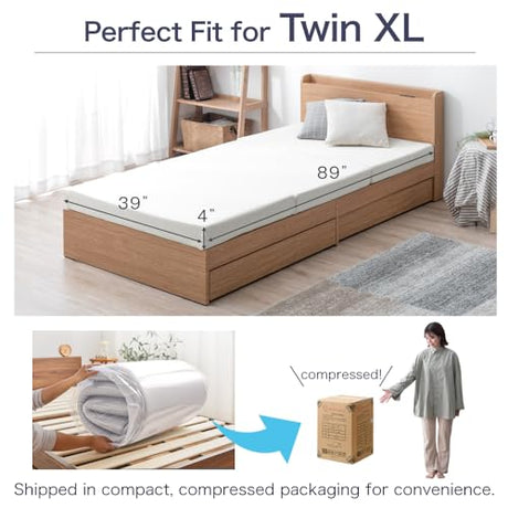 タンスのゲン TANSU NO GEN Japanese Futon Mattress, Twin XL, Made in USA, 純高反発 Foam Produced by Japan, Tri-Fold, Extra Thickness 4" Medium-Firm, Foldable, Sleeping Tatami Mattress for Floor, 85600100(92551) タンスのゲン