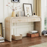 VilroCaz Unique Retro Curved Console Table with 2 Top Drawers, Versatile 59'' Long Accent Entryway Table Sofa Table for Entrance, Dinning Room, Living Room (Natural-C5) VilroCaz