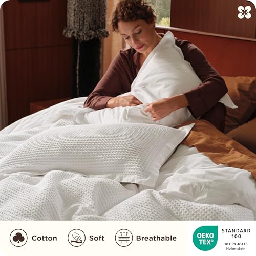 Bedsure Cotton Duvet Cover Queen - 100% Cotton Waffle Weave Coconut White Duvet Cover Queen Size, GentleSoft™ and Breathable Bedding Set for All Season, 3 Pieces, 90"x90" Bedsure