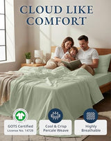 LANE LINEN 100% Organic Cotton Sheets Queen Size Bed Set, Machine Wash Eco Friendly Sustainably Produced Cotton Queen Sheet Set, Soft & Comfy Long Stabple Naturally Cooling Sheets– Mineral LANE LINEN