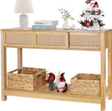 Long Console Table, Console Tables for Entryway, Rattan Entry Table Narrow Wood Console Table with Storage Drawers, Modern Couch Table Hallway Table Boho Sofa Table for Living Room ZYBT