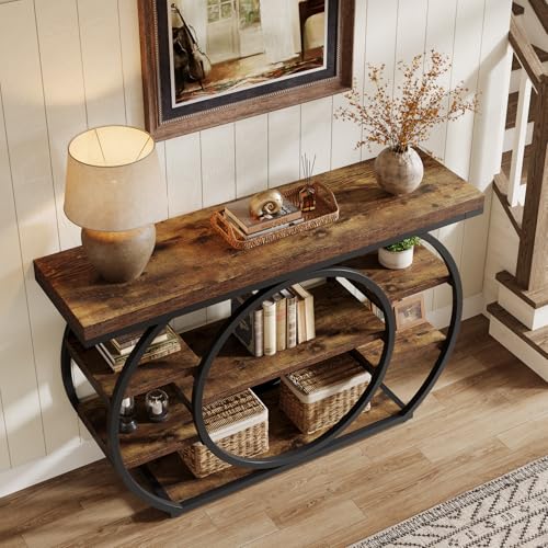 Tribesigns 47” Console Table, Industrial 5-Tier Entryway Table with Metal Frame, Narrow Sofa Table for Living Room, Hallway, Rustic Brown Tribesigns