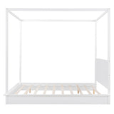 Beuiosda King Size Four Poster Bed Frame with LED Lights Floor Bed Woode Platform Bed Frame with LED Lights and Wooden Slat Support Suitable for Kids Teens Adults Beuiosda