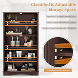 Tangkula Bathroom Storage Cabinet, Freestanding Floor Cabinet w/2 Glass Doors, 3-Level Adjustable Shelves, Anti-toppling Design, Kitchen Pantry Cupboard for Bathroom Living Room (Cabinet, Brown) Tangkula