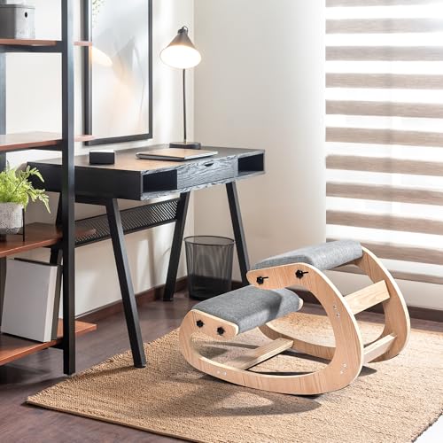 Easyego Kneeling Chair Ergonomic Posture Chair, Wood Adjustable Rocking Knee with Soft Padding, Natural Relief for Neck or Back Pain for Home Office, Max Load 300 lb - Gray Easyego