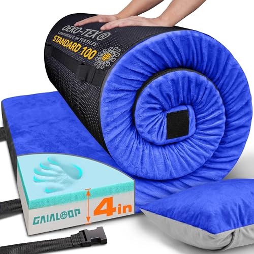 GAIALOOP 4 INCH Thick Memory Foam Camping Pad Futon Mattress, Portable Floor Sleeping Mat Sleepover Guest Bed Roll Up Mattress for Outdoor [Twin:75 * 38 * 4"] Gaialoop