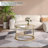 SAYGOER Small Glass Coffee Table Round Gold Coffee Table for Small Space Modern Simple Center Table with Gold Frame for Living Room Home Office, Easy Assembly SAYGOER