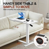 OUKMIC Mobile Standing Desk Portable Pneumatic Laptop Rolling Cart Adjustable Height, Tiltable Overbed Table Sit Stand Computer Workstations for Home Office w/Wheels Flat Desk 32", White OUKMIC