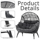 IRONCK Double Egg Chair Outdoor, 2 Person Wicker Lounge Chair, Oversized Thickened Padded Cushions and Headrests, 680 Lbs Egg Loveseat for Indoor, Patio, Living Room, Porch, Balcony, Dark Grey IRONCK