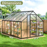 AirWire 12x8 FT Greenhouse for Outdoors, Quick Setup Polycarbonate Greenhouse with Roof Vent, Aluminum Large Walk-in Greenhouse for Outside Garden Backyard, Black AirWire